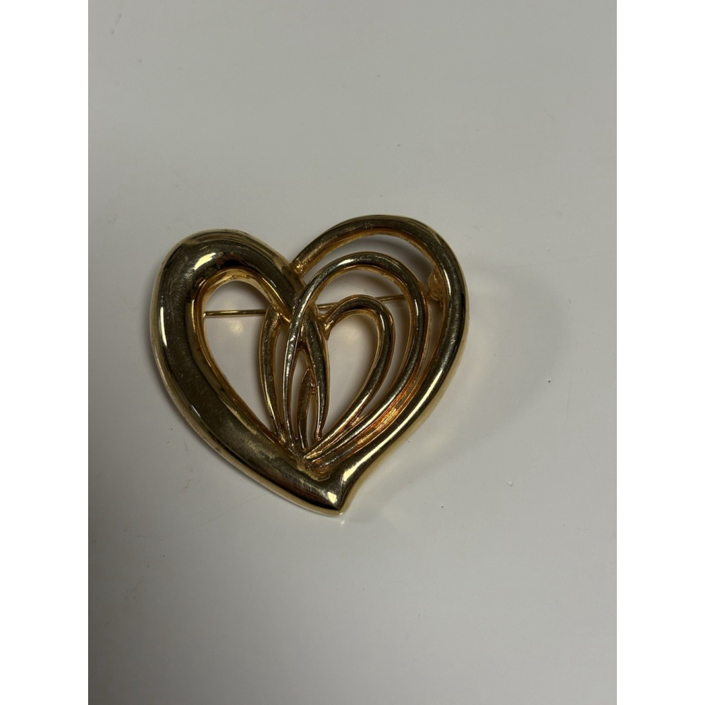 Allison Reed Signed Vintage Gold Tone Heart Brooch 2.25” Valentines Day Jewelry - Picture 2 of 9
